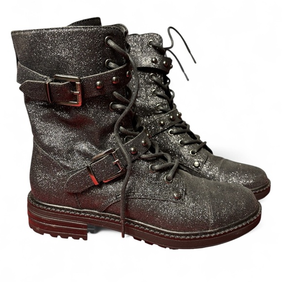 Guess Shoes - Guess Glittery Silver Combat Boots